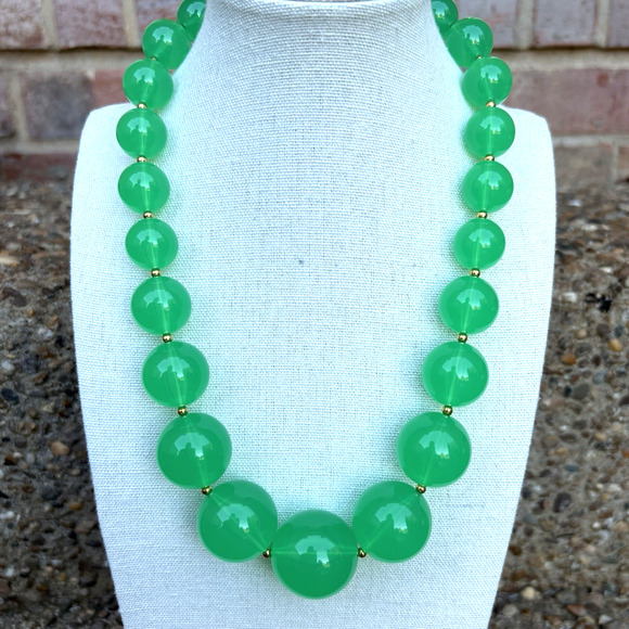 VTG Joan Rivers Green Chunky Acrylic Lucite Choker Necklace Graduated Bead 19" - Picture 1 of 8